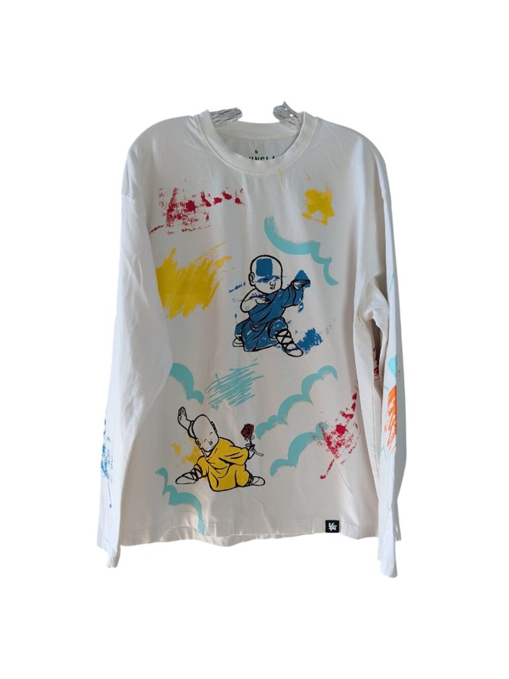 YoungLA Mens M Monk Buddha Graphic Long Sleeve Shirt White Streetwear YLA2094